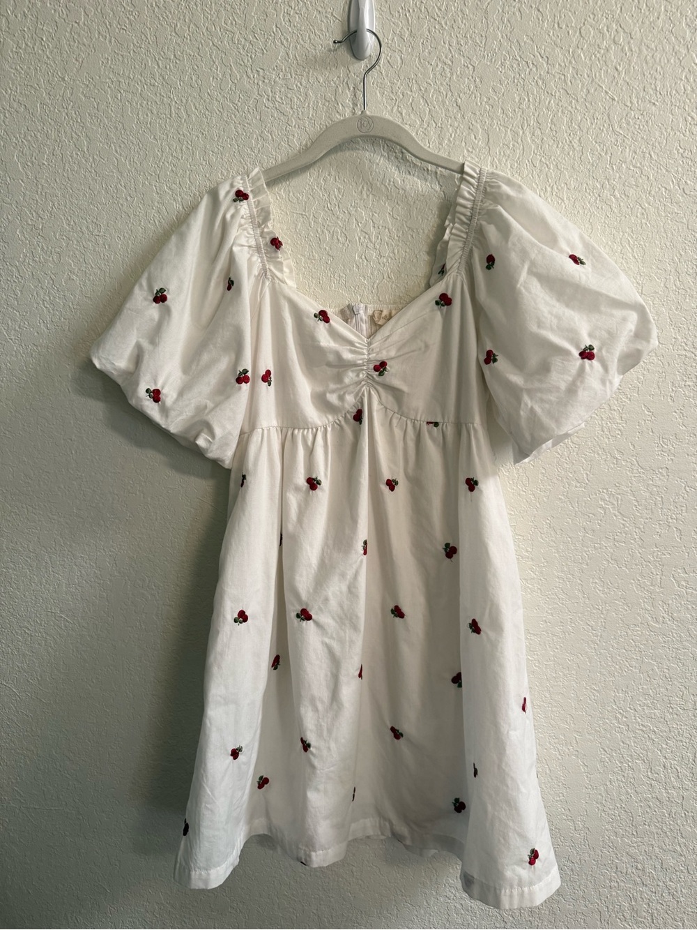 Altar'd State White Dress with Red Cherry Embroidery